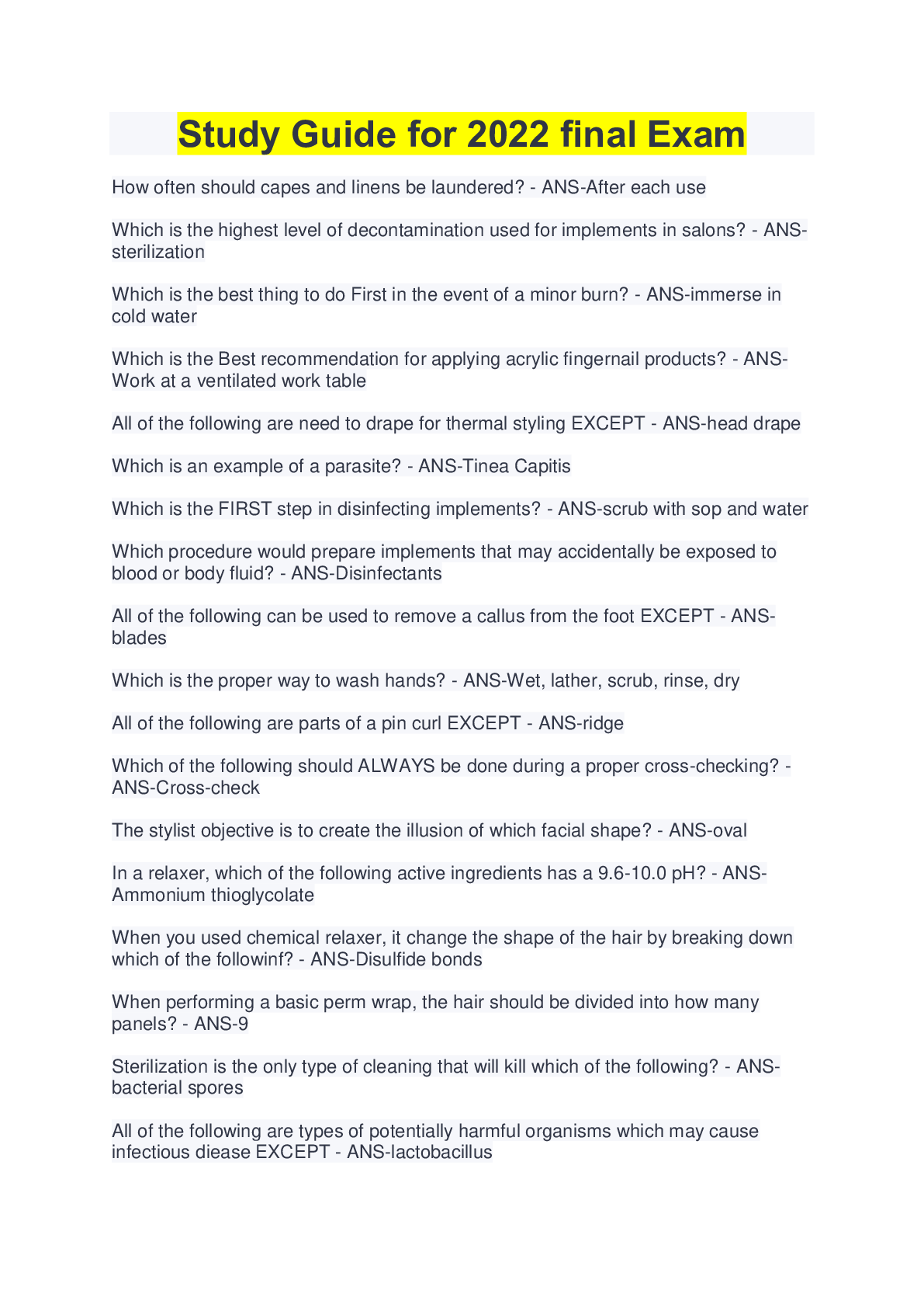 Preview image of Study Guide for 2022 final Exam document